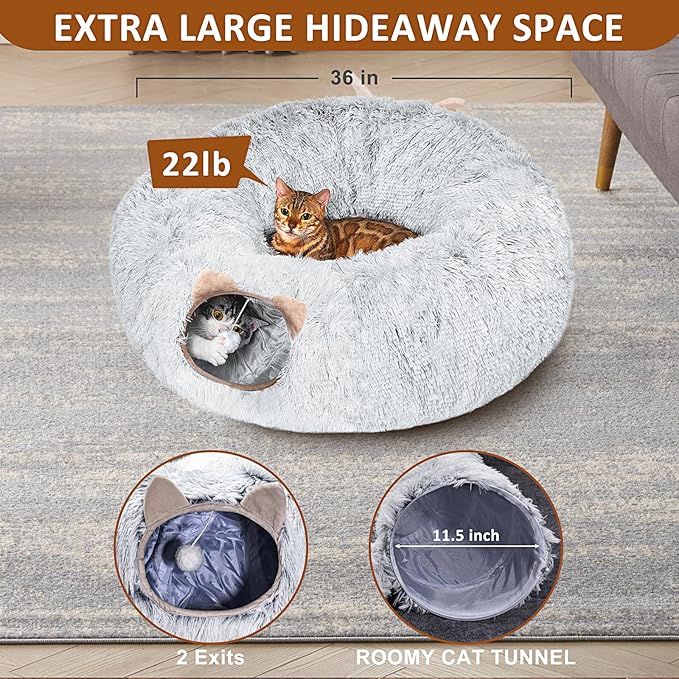 Cat Tunnel with Cat Bed for Indoor Cats, Under Christmas Tree Soft Plush - Image 5