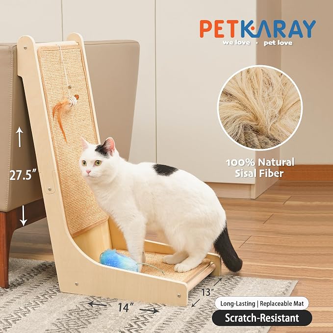 PETKARAY 105° Cat Scratcher, Sisal Kitty Scratch Pad, L Shape Scratching Board - Image 2