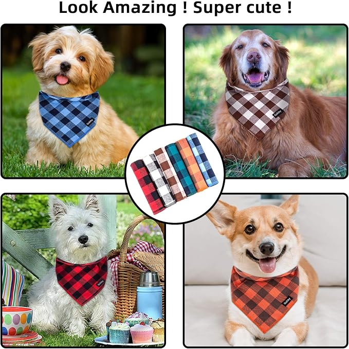 Buffalo Plaid Dog Bandanas Fall Christmas Classic 6PCS Dog Gifts Red Blue Green - Image 6