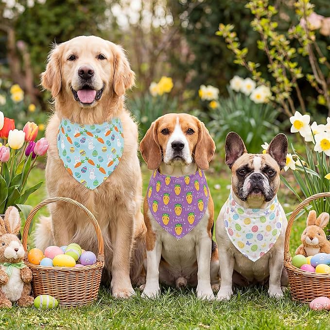 Abbylike 50 Pcs Easter Dog Bandanas Bulk Bunny Egg Carrot Bandanas - Image 4