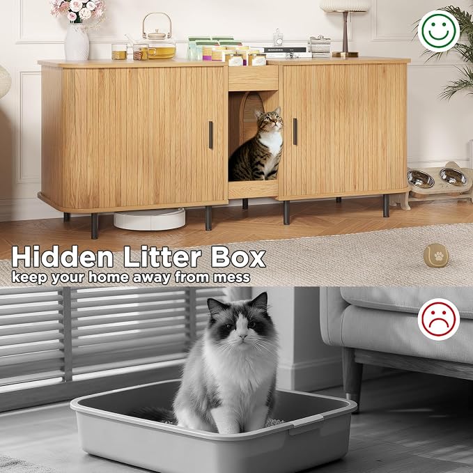 Double Litter Box Enclosure for 2 Cats, Large Indoor Cat House - Image 9