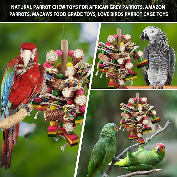 Bird Toys, Parrot Toys, Bird Toys Made of Natural Multi-Colored Wooden Blocks - Image 3
