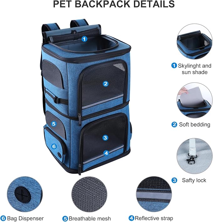 Double Cat Carrier for 2 Cats, Dog Backpack Carrier for Medium Dogs, Double - Image 5