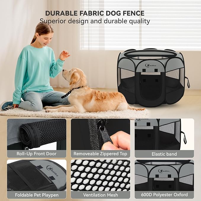 Dark Grey Puppy Playpen for Large Dog Cat, Dogs Tent Crates Cage Indoor/Outdoor - Image 5