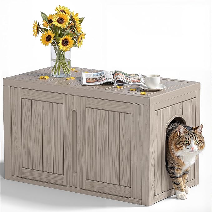Cat Litter Box Enclosure, Indoor Outdoor Cat House by KFY