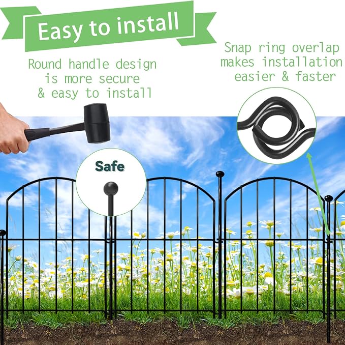 Decorative Garden Fence 17in x10ft, 10 Pack Rustproof Metal No Dig Fence Animal - Image 3