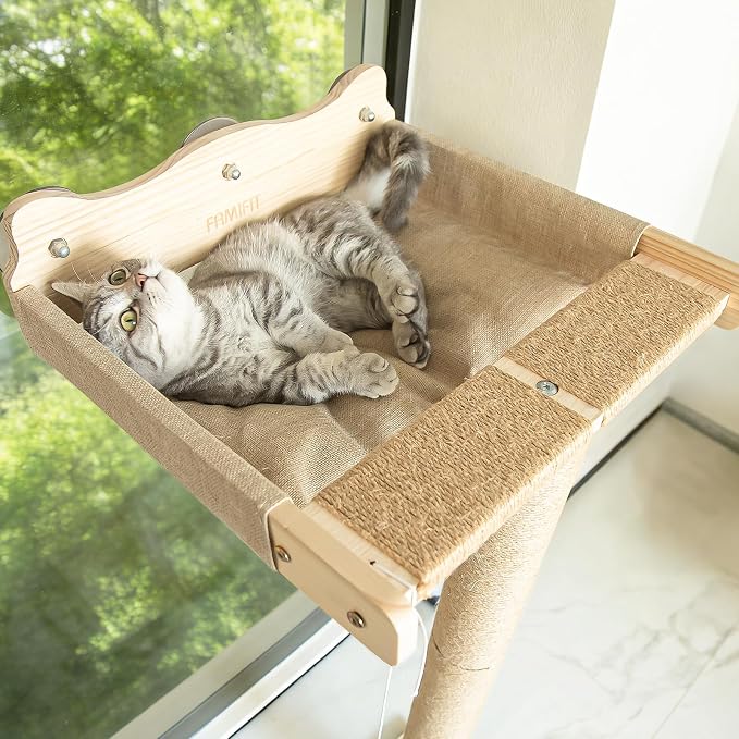 46" Cat Window Perch with 3 Adjustable Sisal Scratching Posts, Drill-Free - Image 2