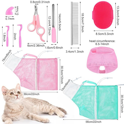 10 Pcs Cat Bathing Bag Set Pet Mesh Shower Bag Anti Bite and Scratch Pet - Image 2