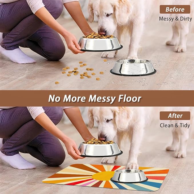 Retro 70s Rainbow Sunrise Swirl Dog Cat Food Mat, Absorbent Pet Feeding Mat - Image 5
