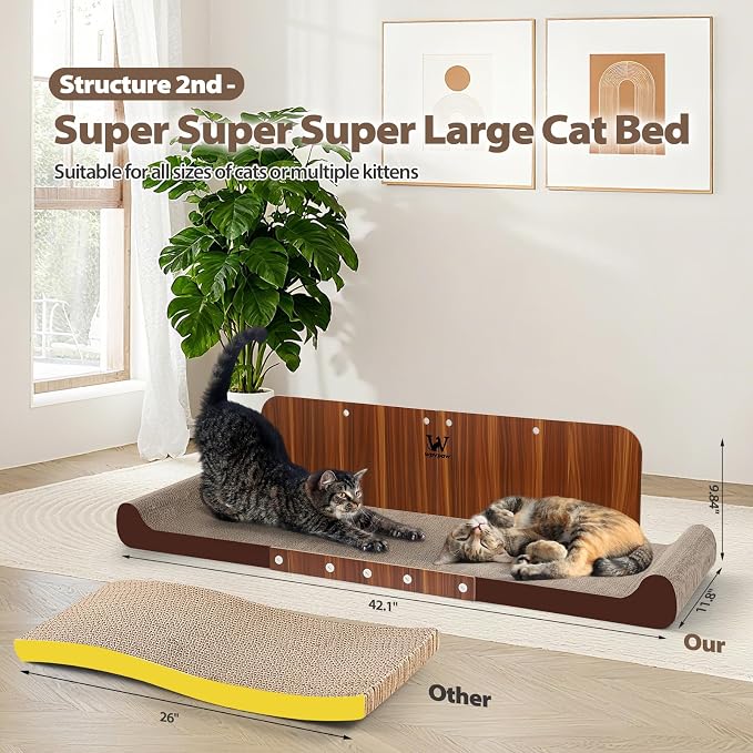 34 Inch Cat Scratcher Bed, Upgraded Cardboard Scratching Pad, Extra Large Cat - Image 3