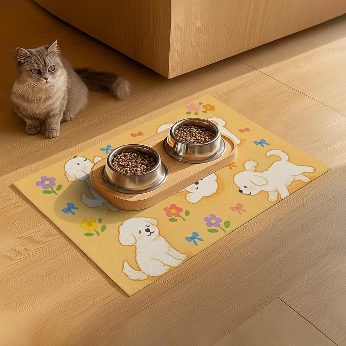 Bichon Frise Pet Food Mat Cute Spill-Proof Dog Water Bowl Mat Funning Mats - Image 9
