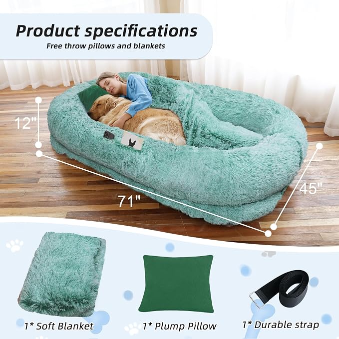 Human Dog Bed, Washable Faux Fur Pet Bed - Image 5