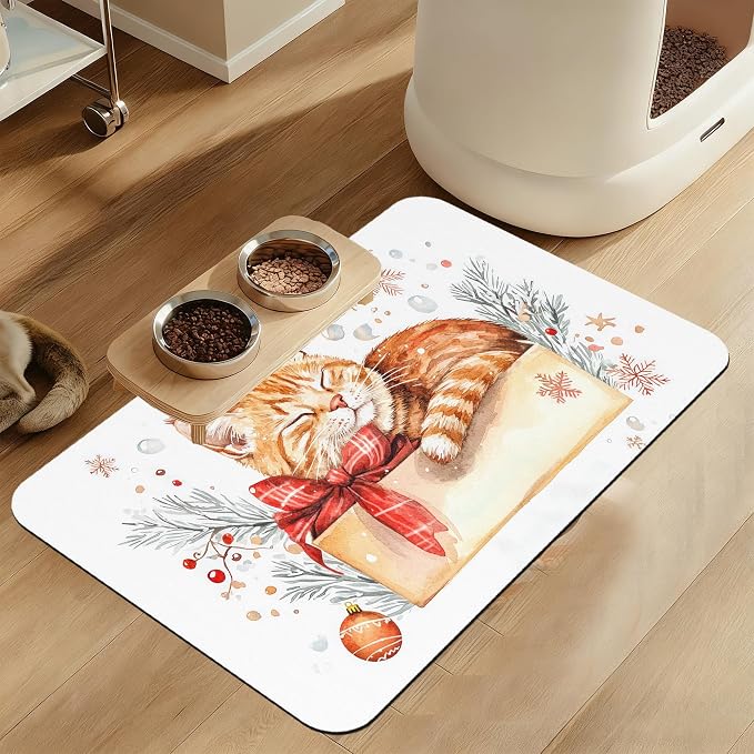 Cat Dog Cat Food Mat–Christmas Stocking Absorbent Waterproof Placemat by LUTASER