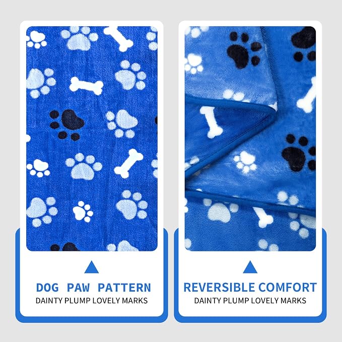 Dog Blanket Paw Bone Pattern 1 Pack 2 Super Soft Warm Flannel Sofa Cover Car - Image 4