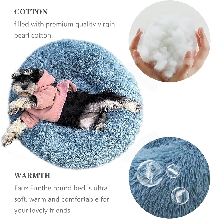 Calming Donut Dogs Beds for Small Dogs Washable, 19inch Fluffy Round Puppy Bed - Image 2