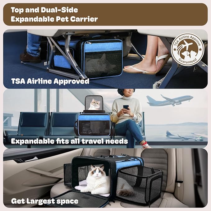 Top and 2 Sides Expandable Cat Carrier 18x13.5x9.5, TSA Airline Approved Dog - Image 2