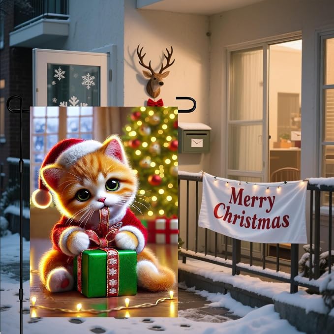 Christmas Garden Flag 12x18 Inch Cute Kitten Gift Flag Double Sided Holiday Cat - Image 6