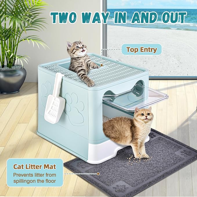 Enclosed Cat Litter Box with Lid Foldable Potty, Drawer Type Extra Large Cover - Image 4