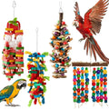 4 Pcs Extra Large Bird Parrot Toy Multicolored Natural Wooden Parrot Cage by Seenelling