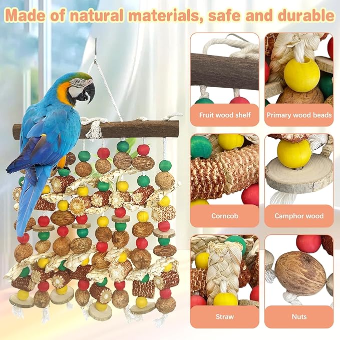 PINVNBY Large Parrot Toys Natural Nuts Corn Cob Wooden Chewing Tearing Toy - Image 2