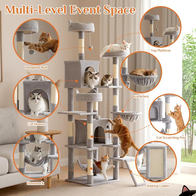 DUMOS Tall Cat Tree 75 Inch, Large Multi-Level Cat Tree Tower - Image 3