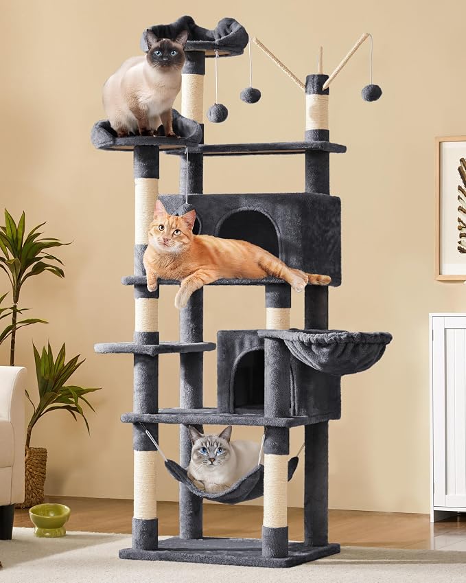 Yaheetech Cat Tree, 67in Large Tower w/ 3 Removable Teaser Sticks, 2 Kitten-Ear by Yaheetech