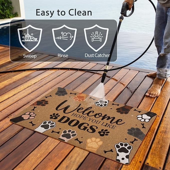 Welcome Hope You Like Dogs Door Mat, Cute Dog Paws Print Artificial Coir Front - Image 6