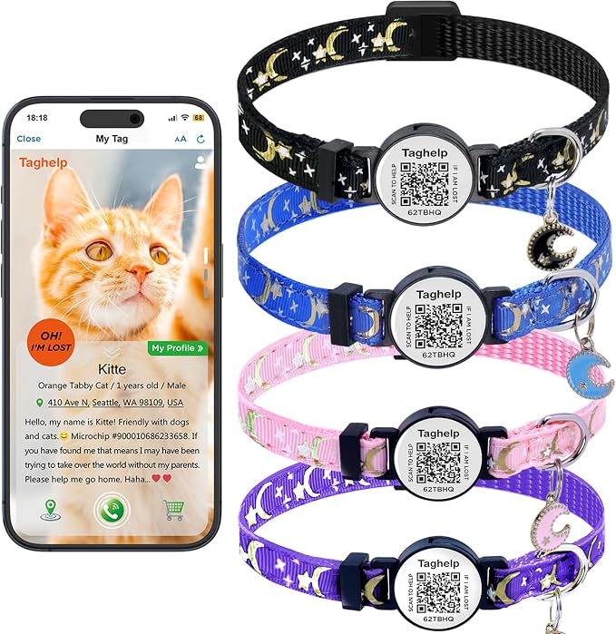 The Ultimate QR Code Pet ID Collar 4-Pack | Breakaway Adjustable Cat Collars by Taghelp