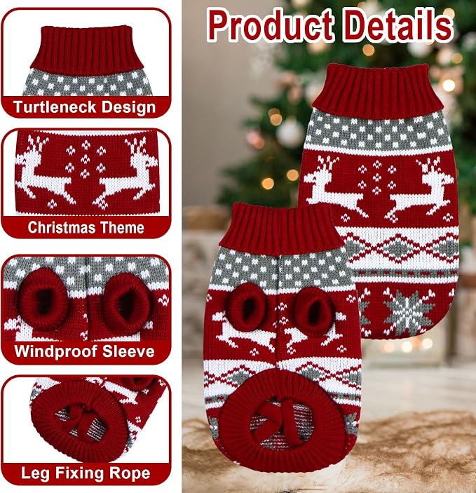 Cat Christmas Sweater Pet Winter Warm Coat Pajamas Reindeer Snowflake Knitwear - Image 4