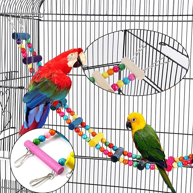 Hamiledyi Bird Parrot Swing Chewing Toy Set 15PCS Wooden Hanging Bell - Image 4