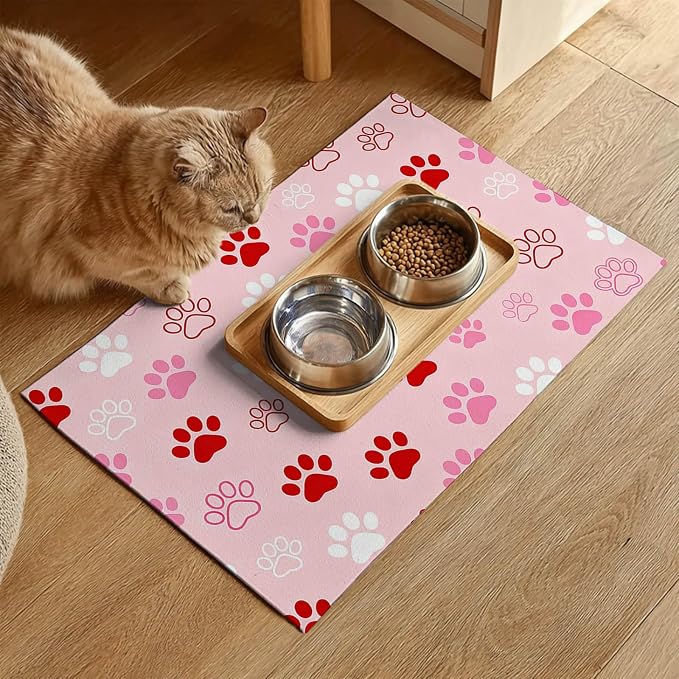 Puppy Paw Print Pet Feeding Mat 24x16 Inch Cute Pet Feeding Area Mat Pet Food - Image 2