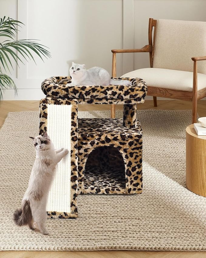 Small Leopard Print Cat Tree for Indoor Cats | Short Tower - Image 2