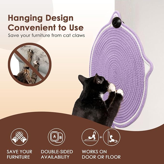 Cat Scratcher Mat, Natural Cotton Rope Cat Scratch Pad, 15.7'' Round Horizontal - Image 4