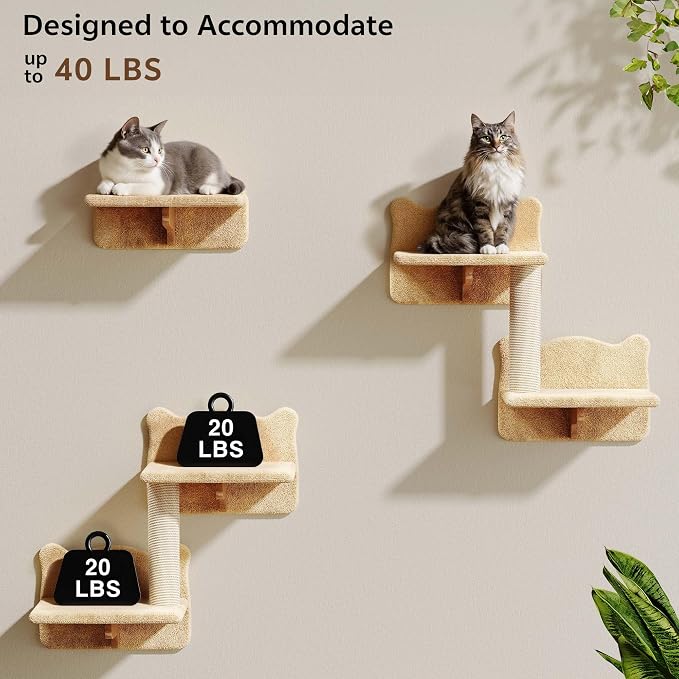 20-in-1 Cat Wall Shelves, Wall Mounted Pet Furniture w/Plush Fabric, Cat - Image 6