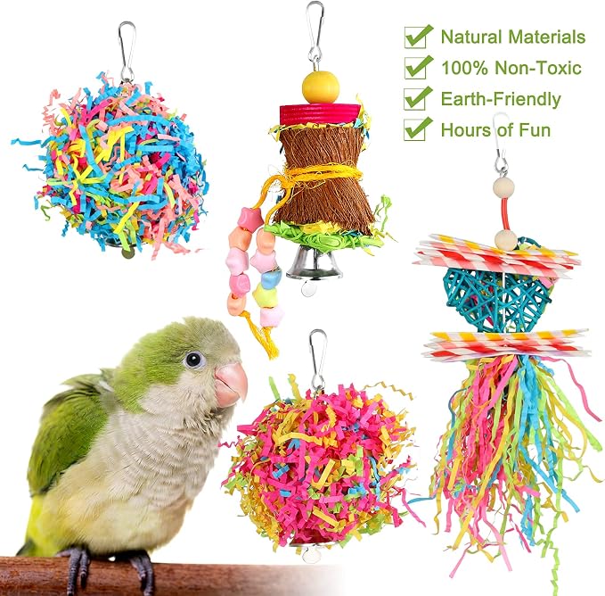 YUEPET 4 Pack Bird Shredder Toys Small Parrot Chewing Toys Parrot Cage Foraging - Image 4