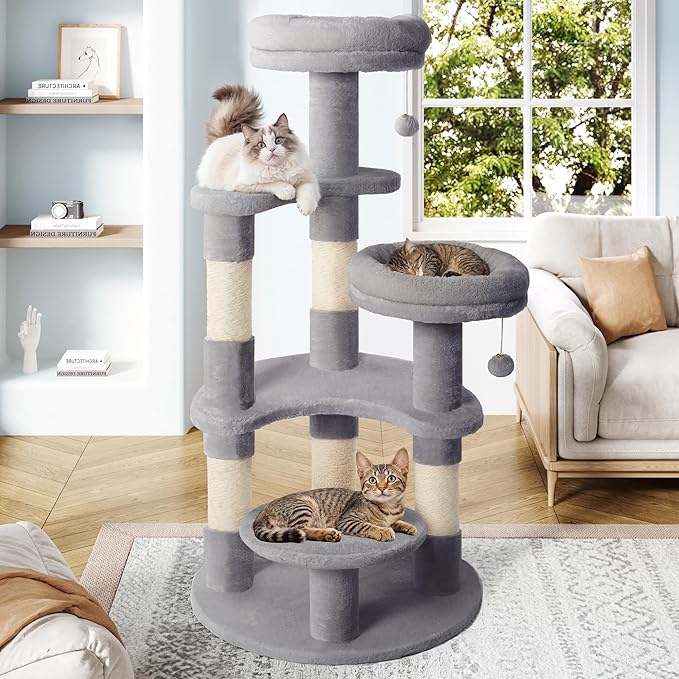 Allewie 55.5 in Cat Tree for Indoor Kitties/Soft Plush Perches/Multi-Level Cat by Allewie