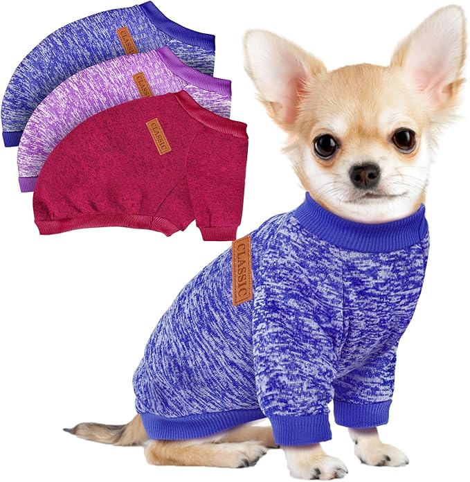 3 Pack Dog Sweaters for Small Dogs Girl Boy Winter Fleece Clothes Warm Soft Dog by BAOBICUTE