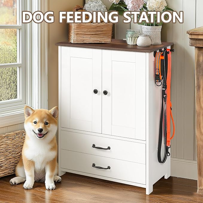 Dog Feeding Station with Storage Cabinet, 2 Adjustable Elevated Dog Bowls - Image 3