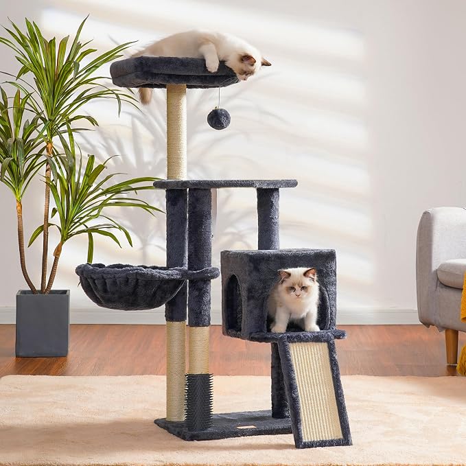Heybly Cat Tree with Cat Self Groomer Brush, Cat Tower Condo - Image 7