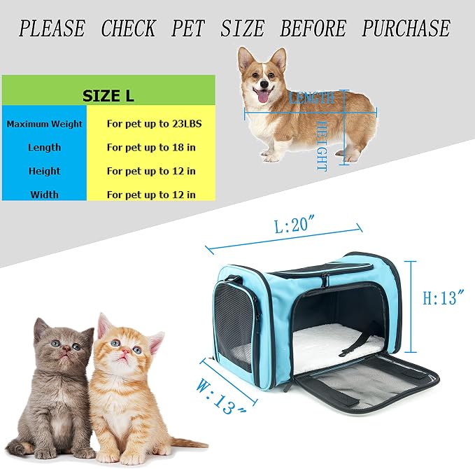 Soft Sided Carrier for Small Medium Cats Dogs, Removable Pad Collapsible Travel - Image 7