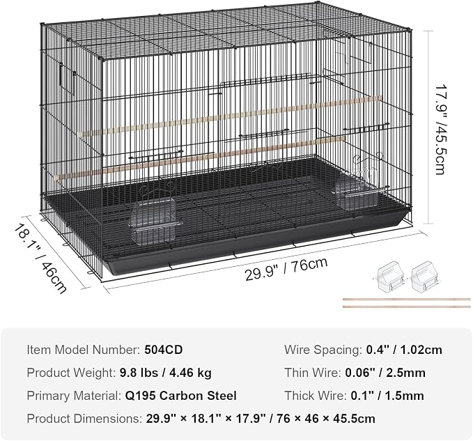 VEVOR 30 Inch Flight Bird Cage, Stackable Bird Cage Parakeet Cage - Image 7