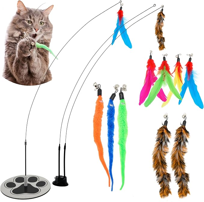 Suction Cup Cat Toys for Indoor Cats Interactive Suction Cup Cat Wand Toy by GADGETSOLOGY