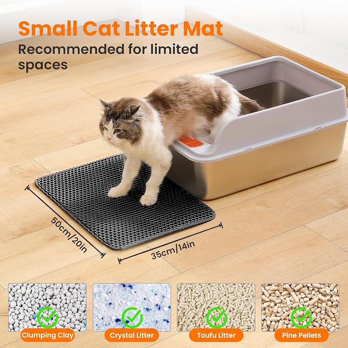 Small Cat Litter Mat, 20x14’’ Double Layer Honeycomb Cat Litter Box Mat - Image 2