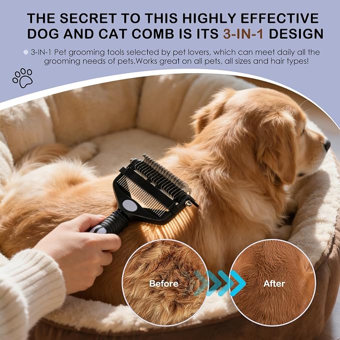 3-IN-1 Pet Deshedding and Grooming Tool, Grooming Brush - Image 5