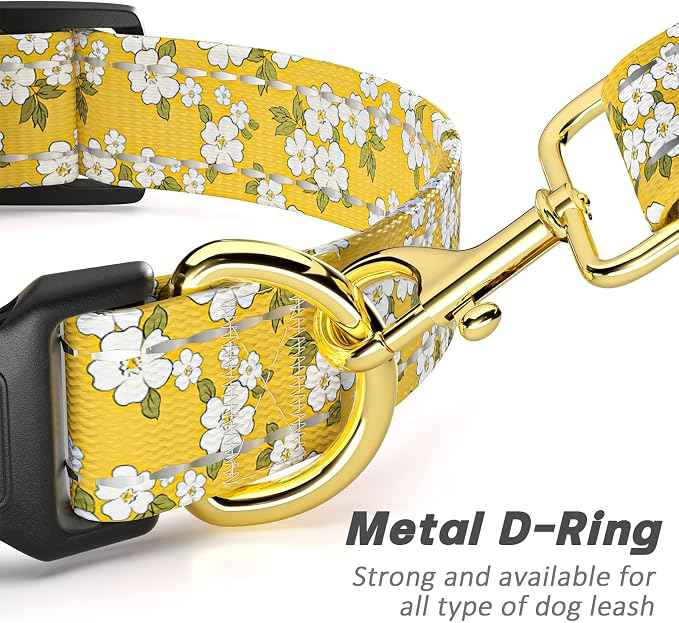 Reflective Dog Collar for Medium Dogs, Cute Flower Theme Adjustable Heavy-Duty