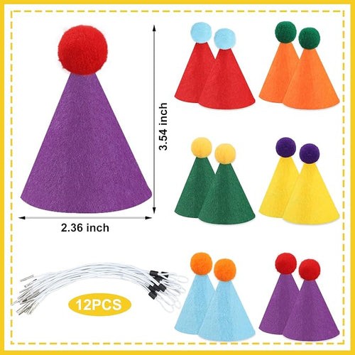 12 PCS Mini Party Hats for Stuffed Animals Birthday Felt Cone Hat - Image 2