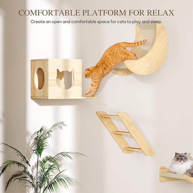 13-in-1 Cat Wall Shelves and Perches, Floating Cat Shelves, Solid Wood Wall - Image 5