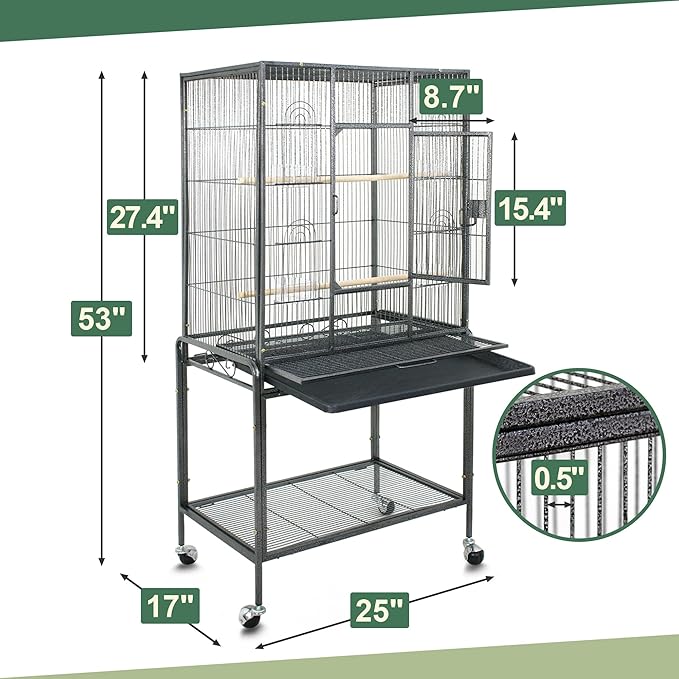 ZENY 53-Inch Bird Flight Cage, Wrought Iron Standing Large - Image 6