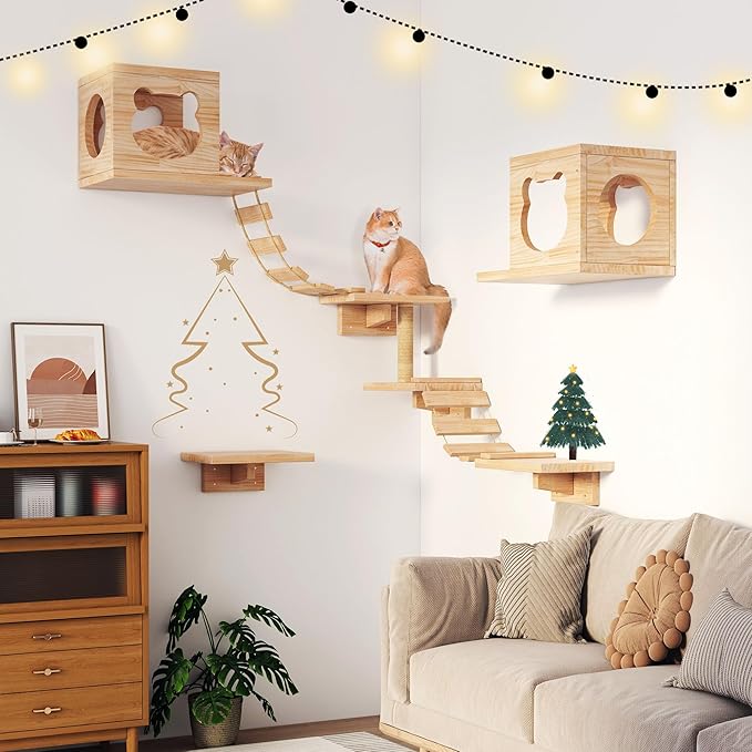 PETKABOO Cat Wall Shleves and Perches, Pine Wooden Cat Wall Furniture Climbing - Image 5