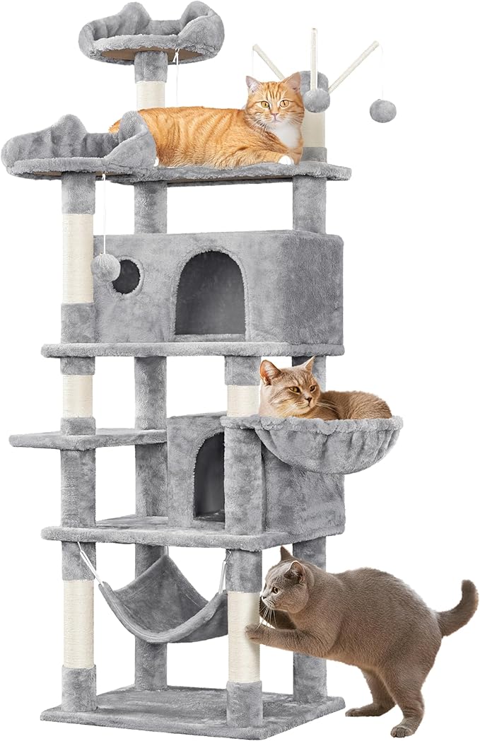 Yaheetech Cat Tree, 67in Large Tower w/ 3 Removable Teaser Sticks, 2 Kitten-Ear - Image 2